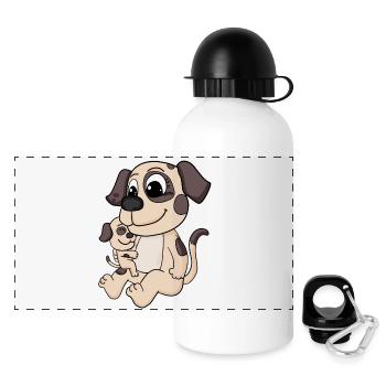 Hund Familie - Hund mit Baby - Hund mit Kind - Panorama Trinkflasche mit Deckel 500 ml - Weiß - Vorne