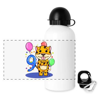 9 Jahre alt - Jaguar - 9. Geburtstag Geschenk - Panorama Trinkflasche mit Deckel 500 ml - Weiß - Vorne