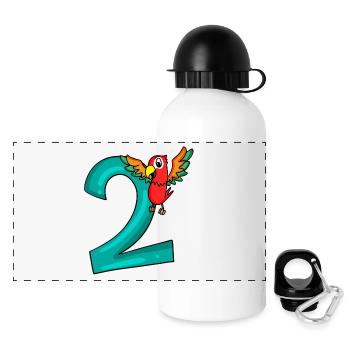 2. Geburtstag - 2 Jahre alt - Papagei Motiv - Panorama Trinkflasche mit Deckel 500 ml - Weiß - Vorne
