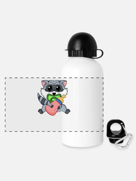 Bébé raton laveur - Gourde panoramique avec couvercle 500 ml - blanc