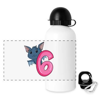6 years old - 6th birthday - bat motif - Panoramic Thermal Bottle with Lid 500 ml - white - Front