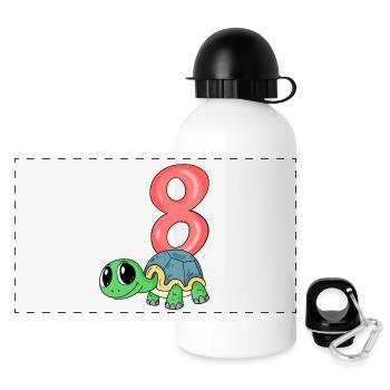 8 ans - 8ème anniversaire - motif tortue - Gourde panoramique avec couvercle 500 ml - blanc - Devant