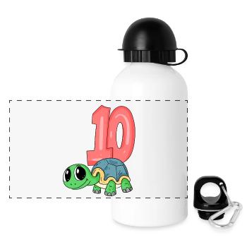 10 Jahre alt - 10. Geburtstag - Schildkröte Motiv - Panorama Trinkflasche mit Deckel 500 ml - Weiß - Vorne