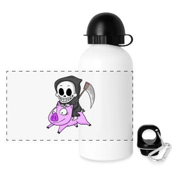 Grim Reaper and Pig - Panoramic Thermal Bottle with Lid 500 ml - white - Front