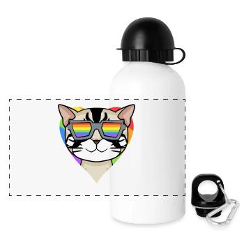 LGBT Cat American Shorthair Arc-en-ciel - Gourde panoramique avec couvercle 500 ml - blanc - Devant