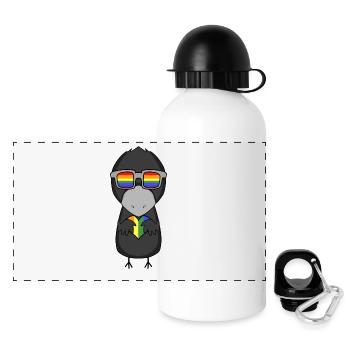 LGBT Tier Krähe Regenbogen - Panorama Trinkflasche mit Deckel 500 ml - Weiß - Vorne
