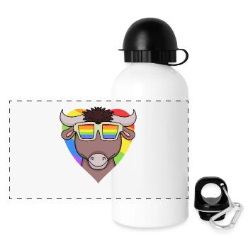 LGBT Tier Stier Regenbogen Herz - Panorama Trinkflasche mit Deckel 500 ml - Weiß - Vorne