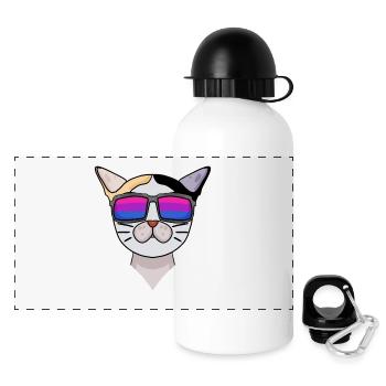 Bisexual Japanese Bobtail Cat Gift - Panoramic Thermal Bottle with Lid 500 ml - white - Front