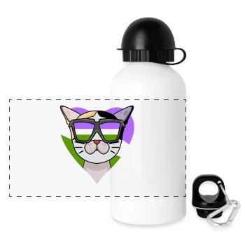 Genderqueer Lgbt Cat Japanese Bobtail - Panoramic Thermal Bottle with Lid 500 ml - white - Front