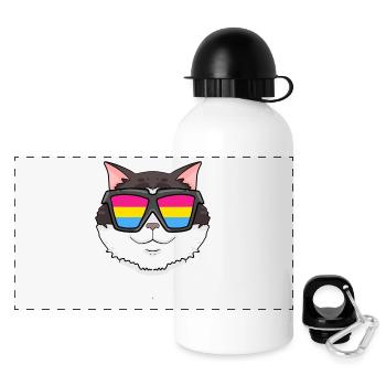 Pansexuell Ragdoll - Katze mit Brille - Panorama Trinkflasche mit Deckel 500 ml - Weiß - Vorne