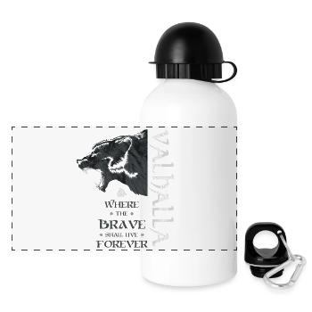 Valhalla Wikinger Grizzly Bär Wotansknoten Norse - Panorama Trinkflasche mit Deckel 500 ml - Weiß - Vorne