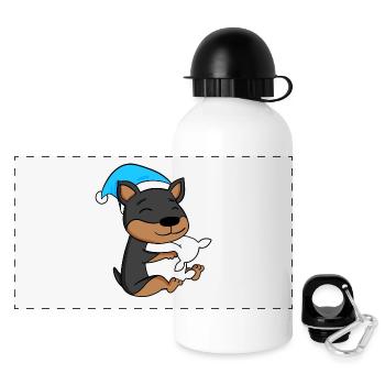 Chien Nain Pinscher avec oreiller et bonnet de couchage - Gourde panoramique avec couvercle 500 ml - blanc - Devant