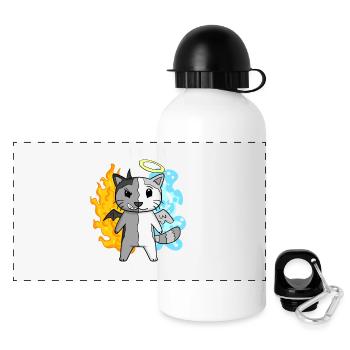 Katze Engel und Teufel - Panorama Trinkflasche mit Deckel 500 ml - Weiß - Vorne