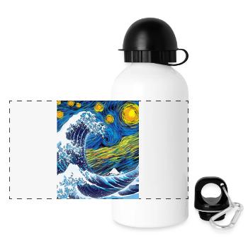 Kanagawa Waves Aesthetic Japanese Art Great Wave - Panoramic Thermal Bottle with Lid 500 ml - white - Front