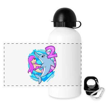 2ème anniversaire fille 2 ans sirène - Gourde panoramique avec couvercle 500 ml - blanc - Devant