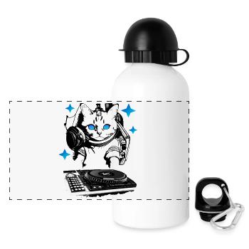 DJ cat with mixer - Panoramic Thermal Bottle with Lid 500 ml - white - Front