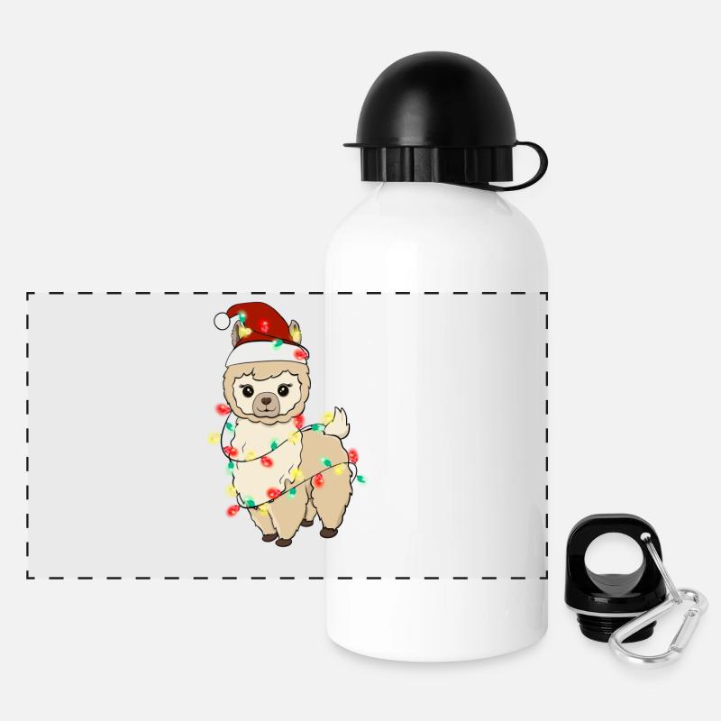 Lama mit Weihnachtslichtern - Panorama Trinkflasche mit Deckel 500 ml - Weiß