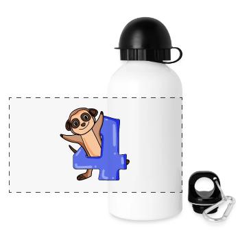 4 Jahre alt - 4. Geburtstag mit Tier Motiv - Panorama Trinkflasche mit Deckel 500 ml - Weiß - Vorne