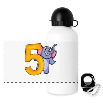 5 Jahre alt - 5 Geburtstag mit Tier Motiv - Panorama Trinkflasche mit Deckel 500 ml - Weiß - Vorne