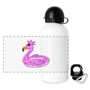 Flamingo Donut - Panorama Trinkflasche mit Deckel 500 ml - Weiß - Vorne