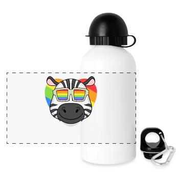 Regenbogen - Zebra mit Brille - Panorama Trinkflasche mit Deckel 500 ml - Weiß - Vorne