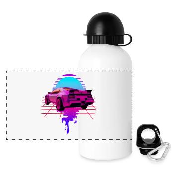 Retro Wave Sport Car Sunset - Panoramic Thermal Bottle with Lid 500 ml - white - Front