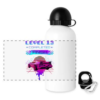 13. Geburtag LEVEL 13 Retrowave Sportwagen - Panorama Trinkflasche mit Deckel 500 ml - Weiß - Vorne