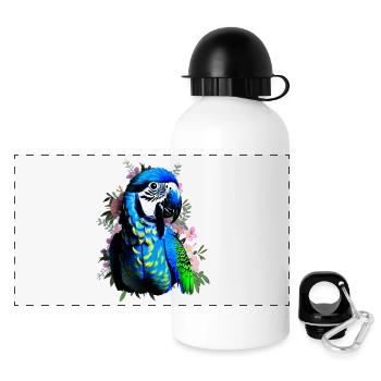 Blauara Papagei auf Blumenhintergrund - Panorama Trinkflasche mit Deckel 500 ml - Weiß - Vorne
