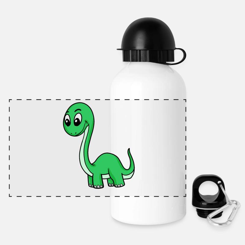 grüner Dino - Panorama Trinkflasche mit Deckel 500 ml - Weiß