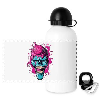Bunter Totenkopf mit Acryl-Design - Panorama Trinkflasche mit Deckel 500 ml - Weiß - Vorne