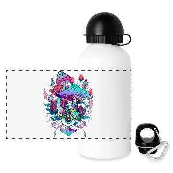 psychedelische Pilzkunst mit einem Auge und Blumen - Panorama Trinkflasche mit Deckel 500 ml - Weiß - Vorne