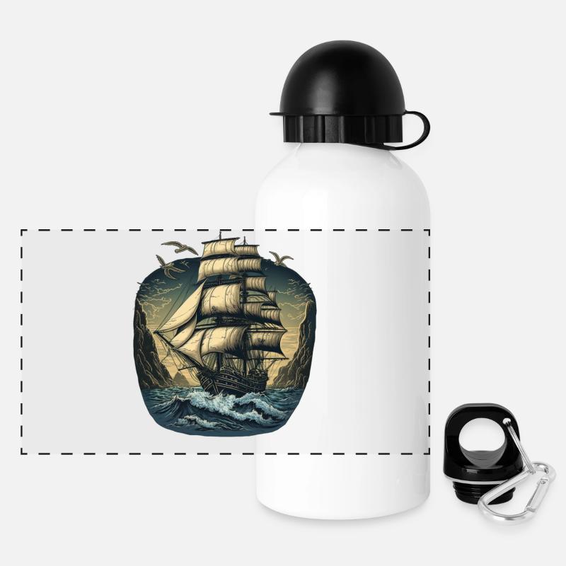 gigantic boat sails in a storm on the high seas mi - Panoramic Thermal Bottle with Lid 500 ml - white