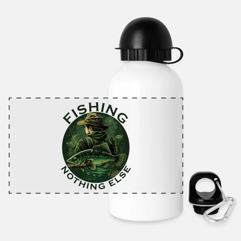 Angler beim fischen mit Schriftzug - Panorama Trinkflasche mit Deckel 500 ml - Weiß