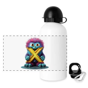Mehrfarbiges Monster mit X - Panorama Trinkflasche mit Deckel 500 ml - Weiß - Vorne