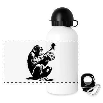 Monkey Orchestra Trumpet Street Art Banksy Stylelet - Panoramic Thermal Bottle with Lid 500 ml - white - Front