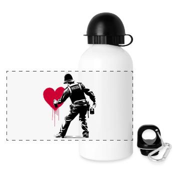 Police StreetArt Heart - Panoramic Thermal Bottle with Lid 500 ml - white - Front