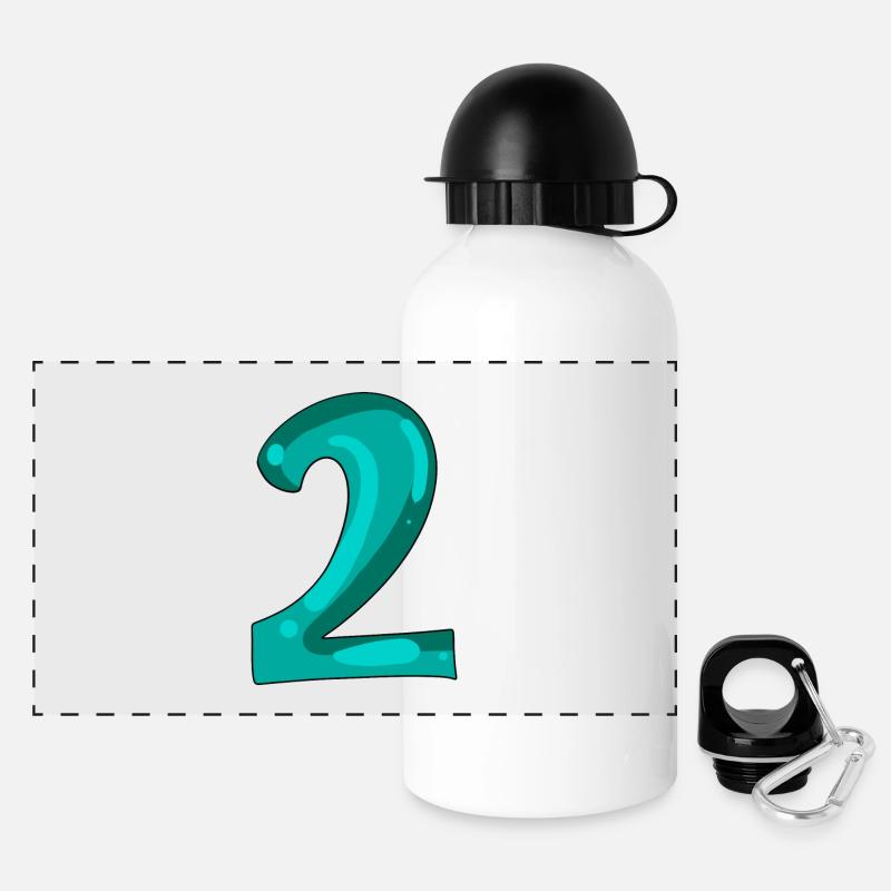 2 - Zahl - Nummer Zwei Motiv - Panorama Trinkflasche mit Deckel 500 ml - Weiß