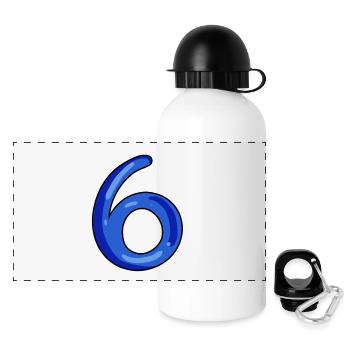 Zahl 6 Nummer Dunkelblau - Panorama Trinkflasche mit Deckel 500 ml - Weiß - Vorne