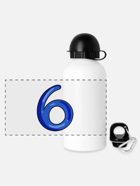 Zahl 6 Nummer Dunkelblau - Panorama Trinkflasche mit Deckel 500 ml - Weiß