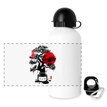 Encre bonsai japonais - noir - Gourde panoramique avec couvercle 500 ml - blanc - Devant
