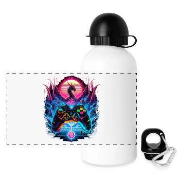 Synthwave Dragon Gaming Fantasy - Gourde panoramique avec couvercle 500 ml - blanc - Devant