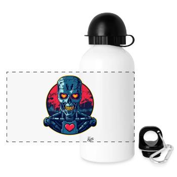 Cyborg Cyber Lover: Roboter mit Herz - Panorama Trinkflasche mit Deckel 500 ml - Weiß - Vorne