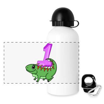 1 Jahr alt - Einschulung - Iguana Motiv - Zahl 1 - Panorama Trinkflasche mit Deckel 500 ml - Weiß - Vorne