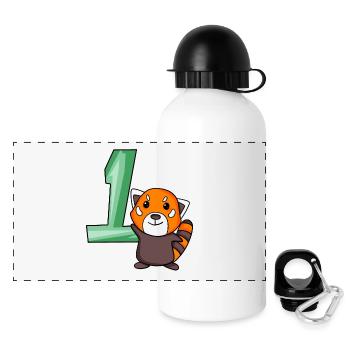 1 Jahr alt - Einschulung - Kleiner Panda Motiv - Panorama Trinkflasche mit Deckel 500 ml - Weiß - Vorne