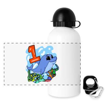 1 Jahr alt - Einschulung - Delfin Motiv - Zahl 1 - Panorama Trinkflasche mit Deckel 500 ml - Weiß - Vorne