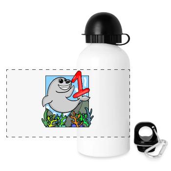 1 Jahr alt - Einschulung - Seelöwe Motiv - Zahl 1 - Panorama Trinkflasche mit Deckel 500 ml - Weiß - Vorne
