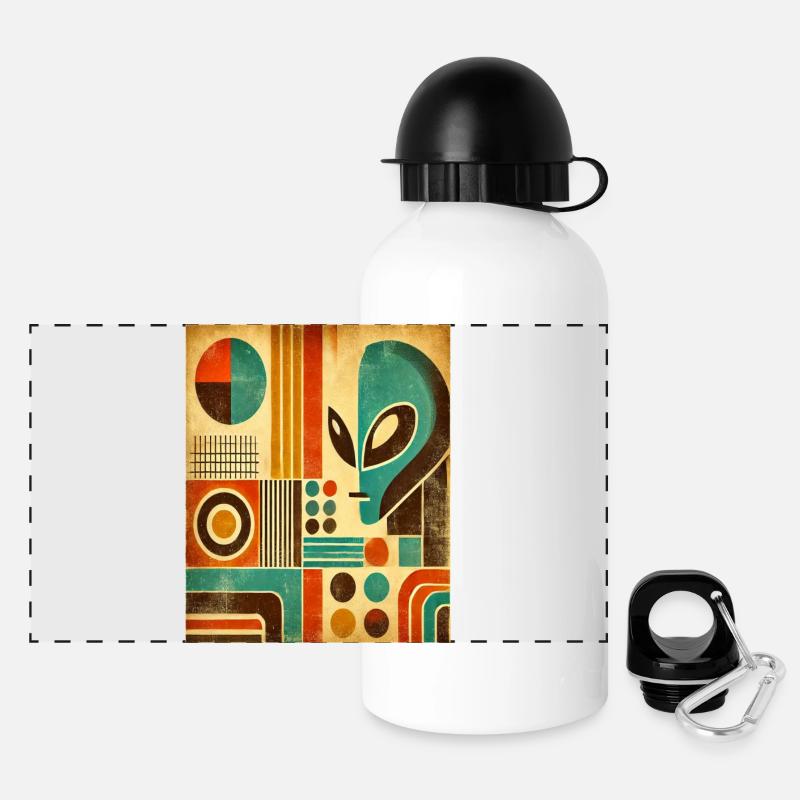 Retro abstract image with Alien face. - Panoramic Thermal Bottle with Lid 500 ml - white