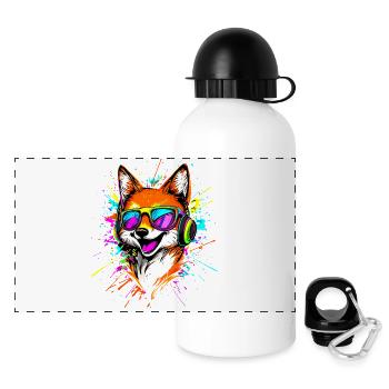 Fuchs DJ Kopfhörer Bunt Regenbogen Musik Füchse - Panorama Trinkflasche mit Deckel 500 ml - Weiß - Vorne