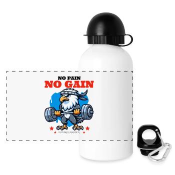 No Pain No Gain - Panorama Trinkflasche mit Deckel 500 ml - Weiß - Vorne
