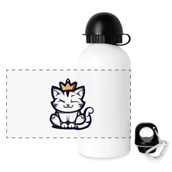 Chat Cartoon Couronne - Gourde panoramique avec couvercle 500 ml - blanc - Devant